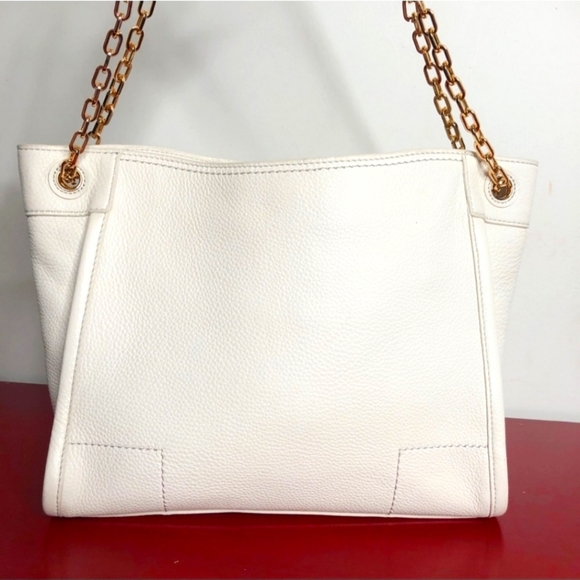 Tory Burch Britten Pebble Leather Small Slouchy Tote Gold Chain Handle - Picture 7 of 9